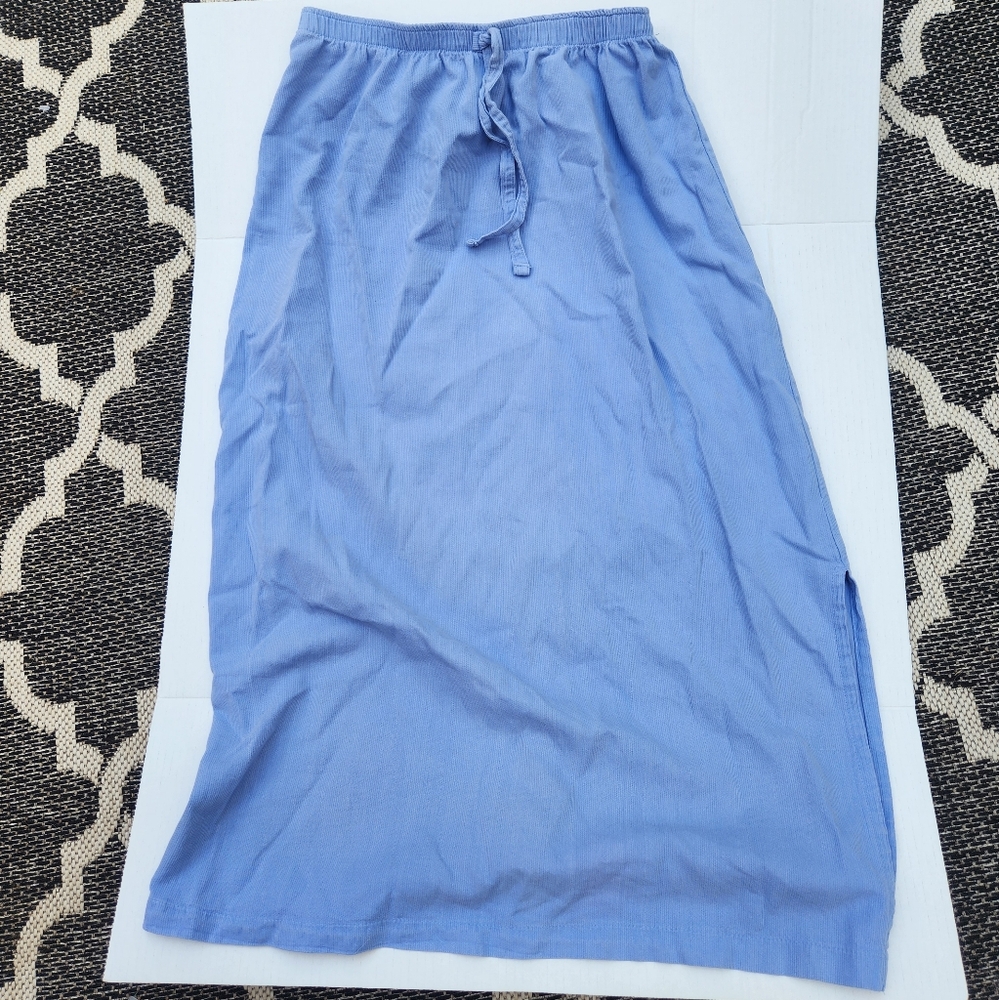 Vintage WEK 100% Cotton Drawstring Midi Skirt Blue Made in USA Size XL